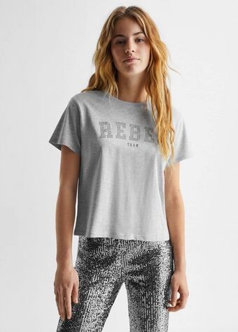 Mango Camiseta algodón estampado oferta