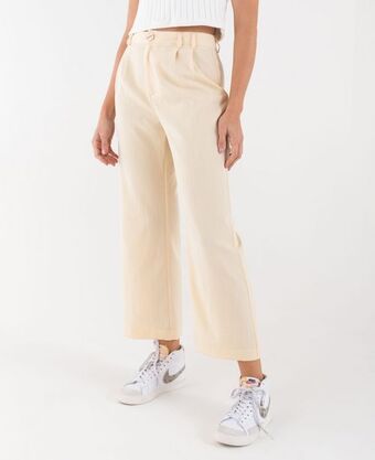 NAF NAF Pantalón para mujer amarillo wide leg tiro súper alto con textura y detalle de pinzas oferta