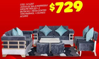 Artefacta Juego de Sala Marroqui Gris/Petroleo + 2 Butacas + Mesa Centro Tipo Marmol + Cojines Acurio oferta