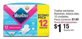 Mi Comisariato Toallas sanitarias Nosotras, básica alas, 12 unidades oferta