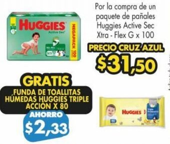 Farmacias Cruz Azul Por la compra de un paquete de pañales Huggies Active Sec Xtra - Flex G x 100 oferta