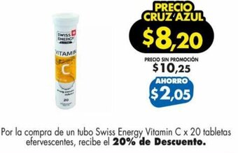 Farmacias Cruz Azul Por la compra de un tubo Swiss Energy Vitamin C x 20 tabletas efervescentes, recibe el 20% de Descuento. oferta