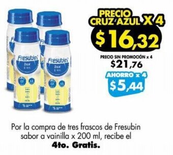 Por la compra de tres frascos de Fresubin sabor a vainilla x 200 ml, recibe el 4to. Gratis.