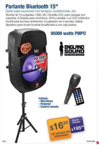 TVentas Parlante Bluetooth 15" oferta