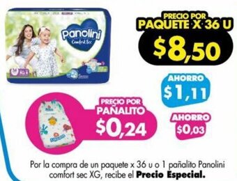 Farmacias Cruz Azul Por la compra de un paquete x 36 u o 1 pañalito Panolini comfort sec XG, recibe el Precio Especial. oferta