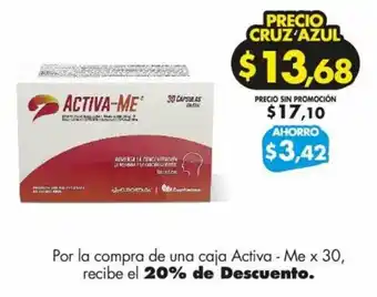 Farmacias Cruz Azul Por la compra de una caja Activa - Me x 30, recibe el 20% de Descuento. oferta