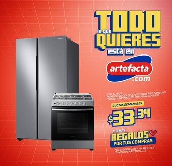 Artefacta REFRIGERADORA S&S RS23T5B00S9/ED SAMSUNG *COCINA A GAS NX52T3510LV/AP 6Q SAMSUNG CUOTAS SEMANALES oferta