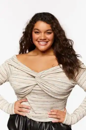 Forever 21 Plus size twisted off-the-shoulder striped top oferta