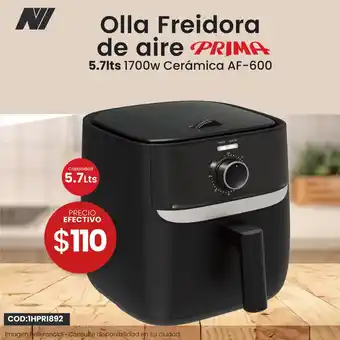 Novicompu Olla Freidora de aire PRIMA 5.7lts 1700w Cerámica AF-600 5.7 lts. oferta