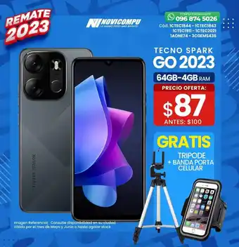Novicompu TECNO SPARK GO 2023 64GB-4GB RAM GRATIS TRIPODE + BANDA PORTA CELULAR oferta