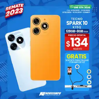 Novicompu TECNO SPARK 10 K15Q 128GB-8GB RAM GRATIS SOPORTE PARA CELULAR CON ARO DE LUZ oferta