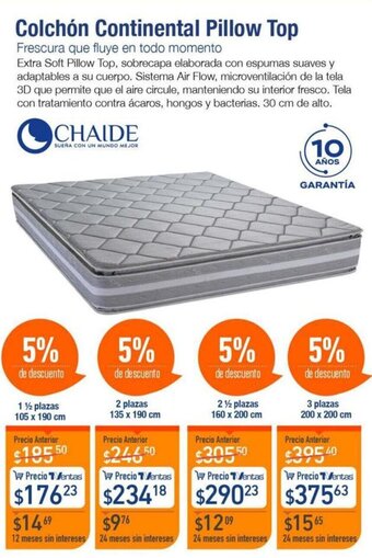 TVentas CHAIDE Colchón Continental Pillow Top 1½ plazas 105 x 190 cm oferta