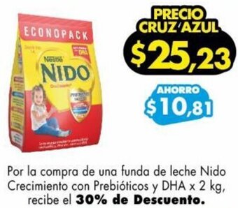Farmacias Cruz Azul Por la compra de una funda de leche Nido Crecimiento con Prebióticos y DHA x 2 kg, recibe el 30% de Descuento. oferta