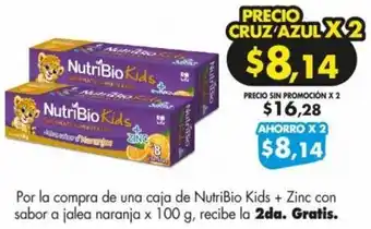 Farmacias Cruz Azul Por la compra de una caja de NutriBio Kids + Zinc con sabor a jalea naranja x 100 g, recibe la 2da. Gratis. oferta