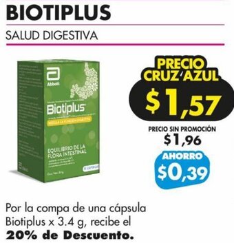 Farmacias Cruz Azul Por la compa de una cápsula Biotiplus x 3.4 g, recibe el 20% de Descuento. oferta