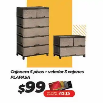 Tia Cajonera 5 pisos + velador 3 cajones plapasa oferta