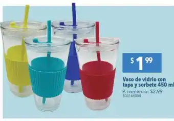 Tia Vaso de vidrio con tapa y sorbete 450ml oferta