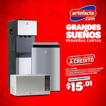 Artefacta *DISPENSADOR DE AGUA INDURAMA DA1003 *MINIBAR INDURAMA RI-150 CROMA ACT *MICROONDAS INDURAMA MWI-20BL CUOTAS SEMANALES oferta