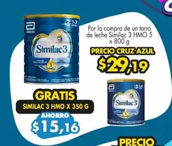 Farmacias Cruz Azul Por la compra de un tarro de leche Similac 3 HMO 5 x 800 g GRATIS SIMILAC 3 HMO X 350 G oferta