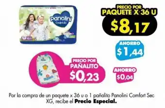 Farmacias Cruz Azul Por la compra de un paquete x 36 u o 1 pañalito Panolini Comfort Sec XG, recibe el Precio Especial. oferta