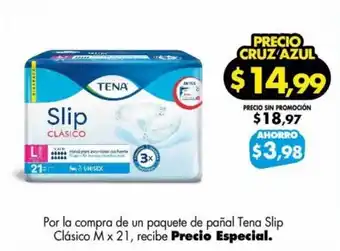 Farmacias Cruz Azul Por la compra de un paquete de pañal Tena Slip Clásico M x 21, recibe Precio Especial. oferta