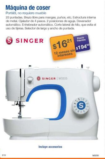 TVentas SINGER Máquina de coser oferta
