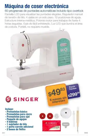 TVentas Singer Máquina de Cosr Electrónica oferta