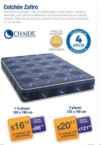 TVentas Colchón Zafiro 1 1/2 Plazas 105 x 190cm oferta