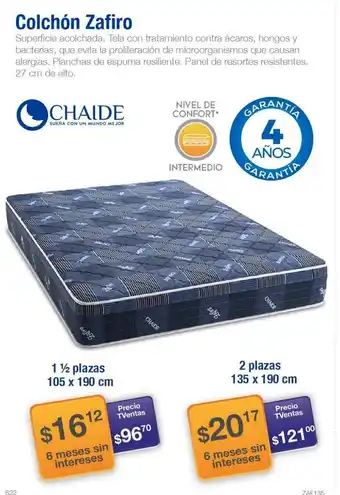TVentas Colchón Zafiro 2 Plazas 135 x 190cm oferta