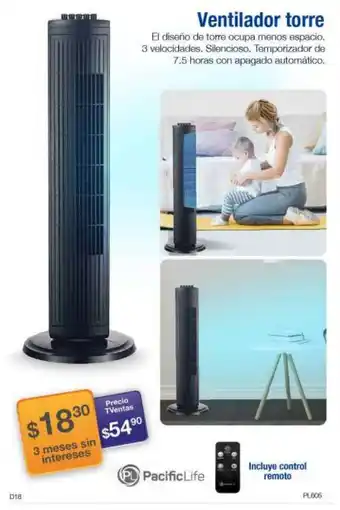 TVentas Pacific Life Ventilador torre oferta