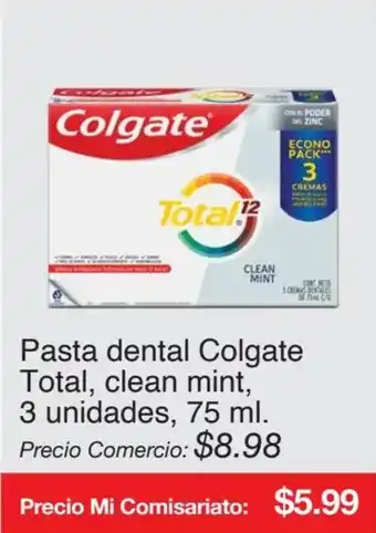 Mi Comisariato Pasta dental Colgate Total, clean mint, 3 unidades, 75 ml. oferta