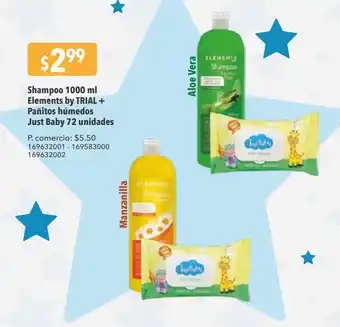 Tia Shampoo 1000 ml elements by trial + pañitos húmedos just baby 72 unidades oferta