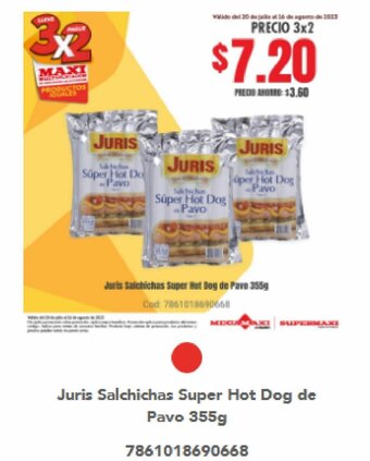 Supermaxi Juris Salchichas Super Hot Dog de Pavo 355g oferta