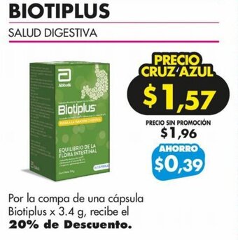 Farmacias Cruz Azul Por la compa de una cápsula Biotiplus x 3.4 g, recibe el 20% de Descuento. oferta