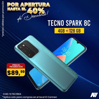 Novicompu TECNO SPARK 8C 4GB + 128 GB oferta