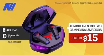 Novicompu AURICULARES T33 TWS GAMING INALÁMBRICOS oferta