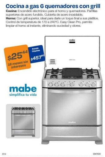 TVentas Cocina a gas 6 quemadores con grill oferta