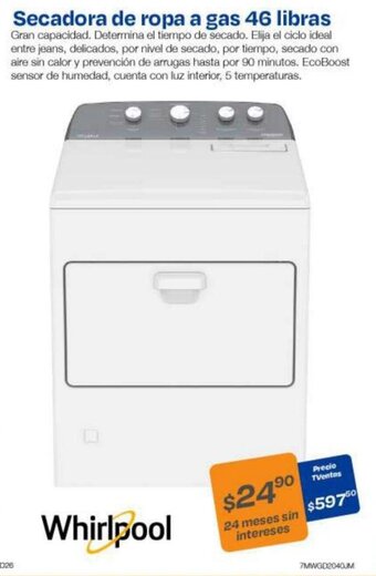 TVentas Whirlpool Secadora de ropa a gas 46 libras oferta
