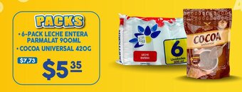 Coral Hipermercados • 6-PACK LECHE ENTERA PARMALAT 900ML • COCOA UNIVERSAL 420G oferta