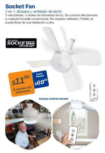 TVentas Socket Fan 2 en 1: lámpara y ventilador de techo oferta