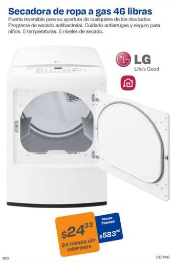 TVentas LG Secadora de ropa a gas 46 libras oferta