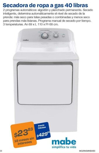 TVentas Secadora de ropa a gas 40 libras oferta