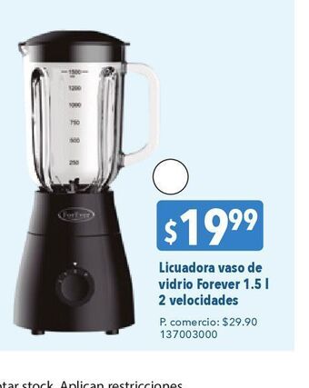 Tia Licuadora vaso de vidrio forever 1.5l 2 velocidades oferta