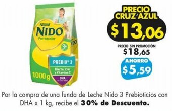 Farmacias Cruz Azul Leche Nido 3 Prebioticios con DHA x 1kg oferta