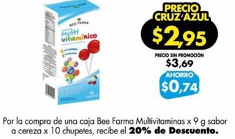 Farmacias Cruz Azul Bee Farma Multivitaminas x 9g sabor a cereza x 10 chupetes oferta