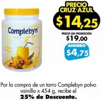 Farmacias Cruz Azul Complebyn polvo vainilla x 454g oferta