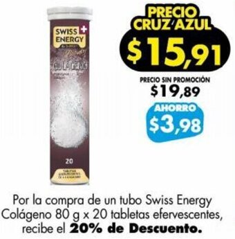 Farmacias Cruz Azul Swiss Energy Colágeno 80g x 20 tabletas oferta