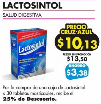 Farmacias Cruz Azul LACTOSINTOL SALUD DIGESTIVA x 30 tabletas oferta