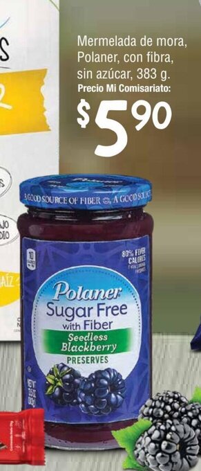 Mi Comisariato Mermelada de mora, Polaner, con fibra, sin azúcar, 383 g. oferta