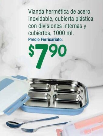 Mi Comisariato Vianda hermética de acero inoxidable, cubierta plástica con divisiones internas y cubiertos, 1000 ml. oferta